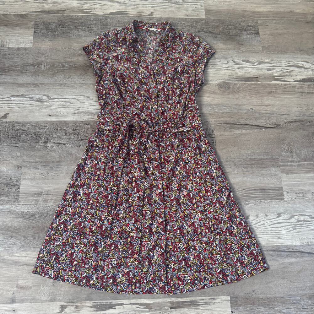 Boden Paisley Print Shirt Dress Belted Cotton Short Cap Sleeve Vacation Travel 8